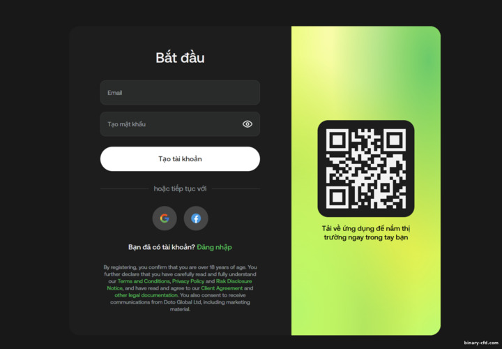 Biểu mẫu đăng ký tài khoản Doto