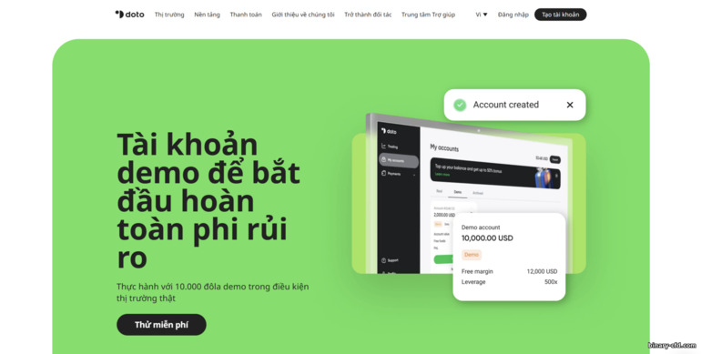 Tài khoản demo sàn Doto