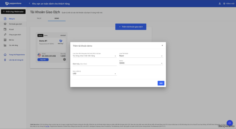 Đăng ký tài khoản giao dịch Pepperstone