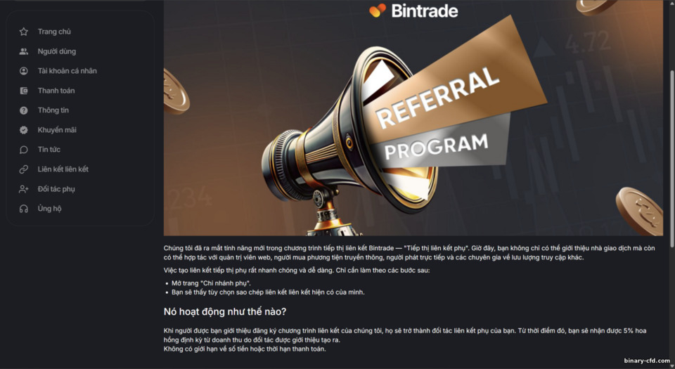 Điều khoản chương trình sub-affiliate BinTrade