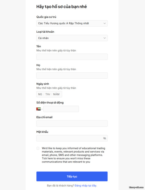 Biểu mẫu đăng ký Pepperstone