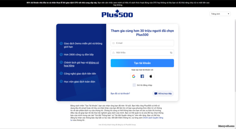 Đăng ký tài khoản giao dịch Plus500