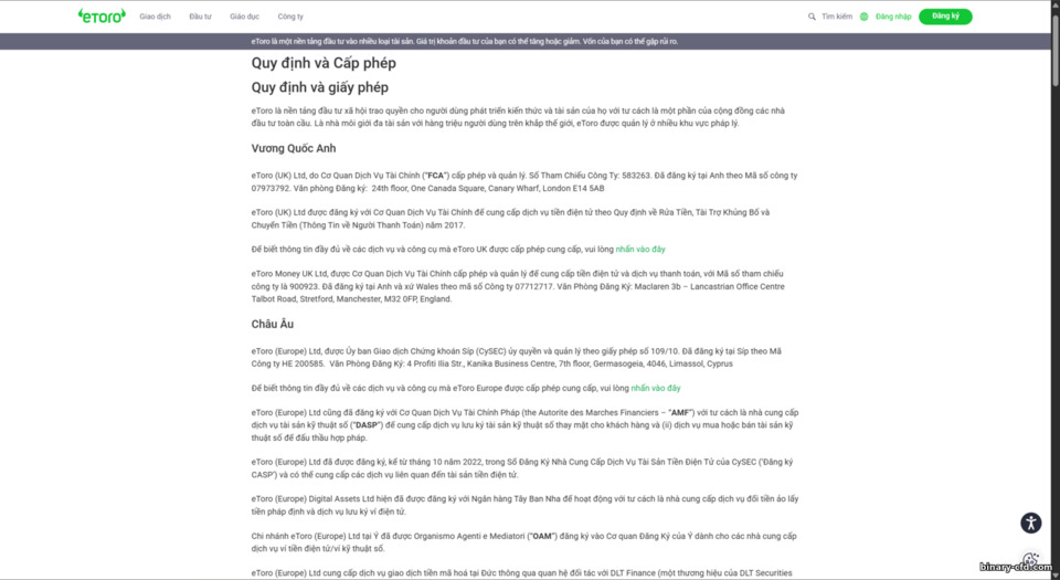 Quy định và giấy phép eToro