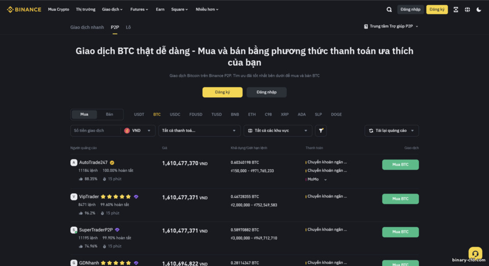 Giao Dịch P2P trên Binance