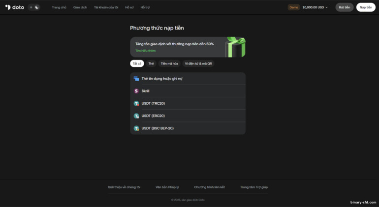 Nạp tiền vào tài khoản giao dịch Doto