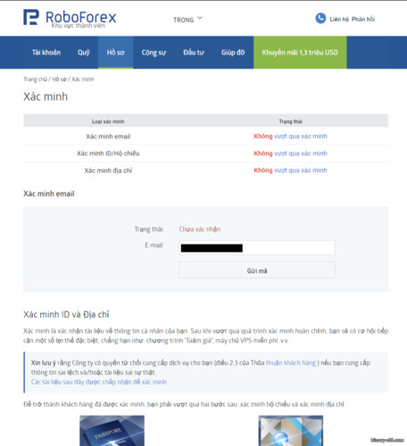Xác Minh Tài Khoản RoboForex