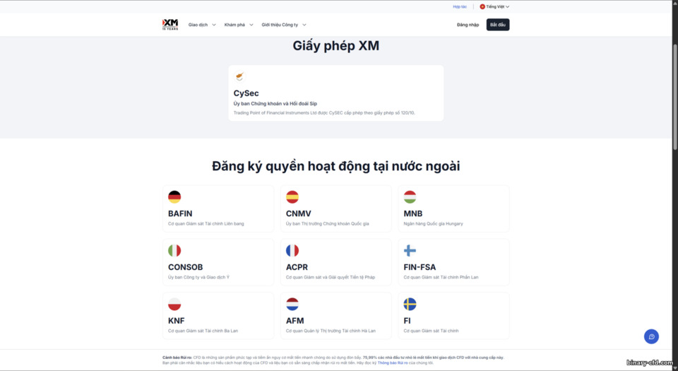 Giấy phép và đăng ký của sàn XM