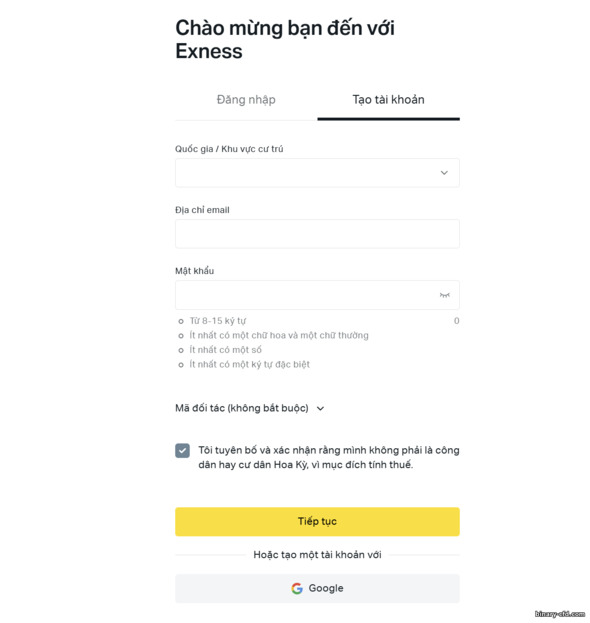 Đăng ký tài khoản giao dịch Exness